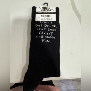 Black Casual Crew Socks with Fun Text